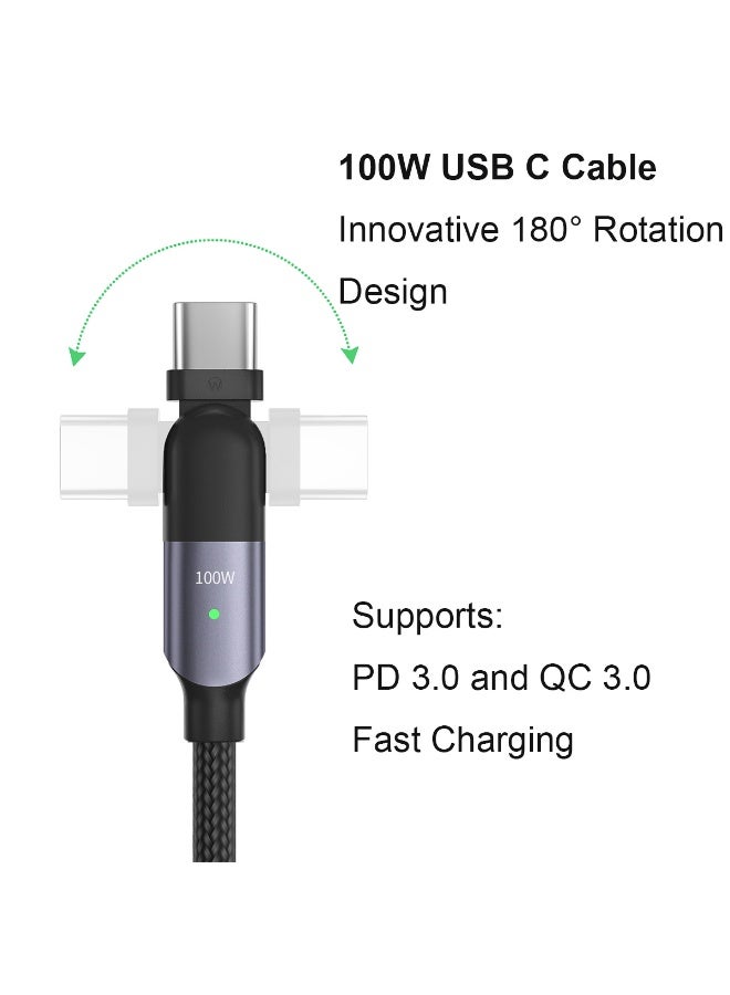 Talzeo 100W USB-C Fast Charging Cable | 180° Rotating PD 5A High-Speed Charger & Data Cable - Image 2